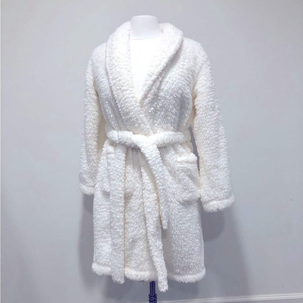 Pottery Barn Teddy Bear Robe Plush Sherpa Ivory Women’s EUC